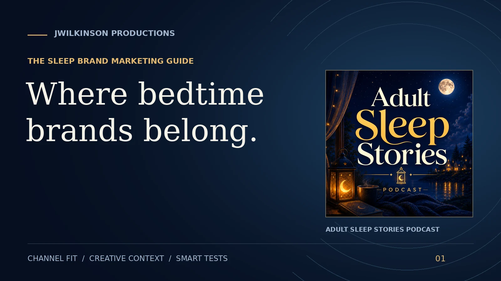 Where bedtime brands belong: a sleep brand marketing guide, beside the Adult Sleep Stories Podcast cover.